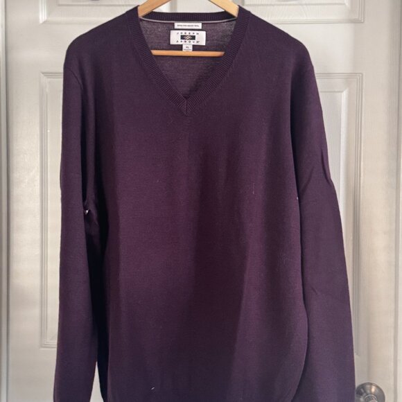 Joseph Abboud Purple 100% Extra Fine Merino Wool V-neck Sweater, XL - Picture 1 of 3